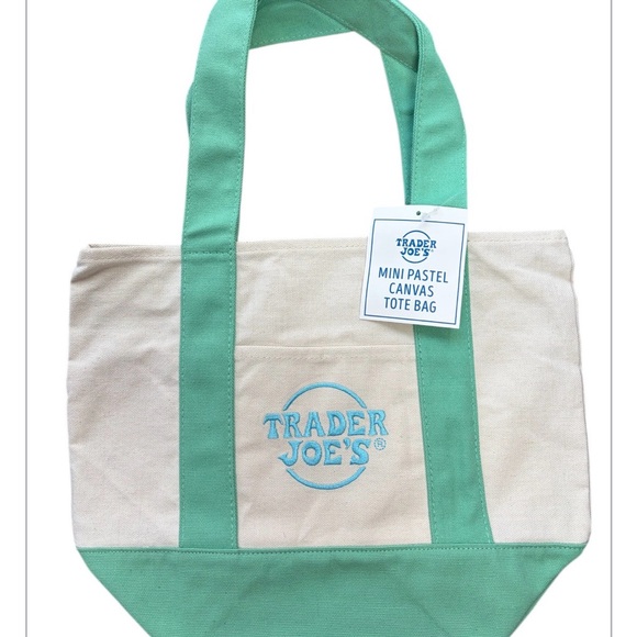 Handbags - Trader Joe’s Spring 26 mini tote in green. Mint Green and Cream Canvas Tote Bag